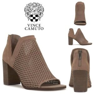 Vince Camuto Women's Katnina Leather Laser Cut Ankle Booties Tan, Size 11